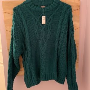 Emerald Green Aerie Cable-Knit Sweater